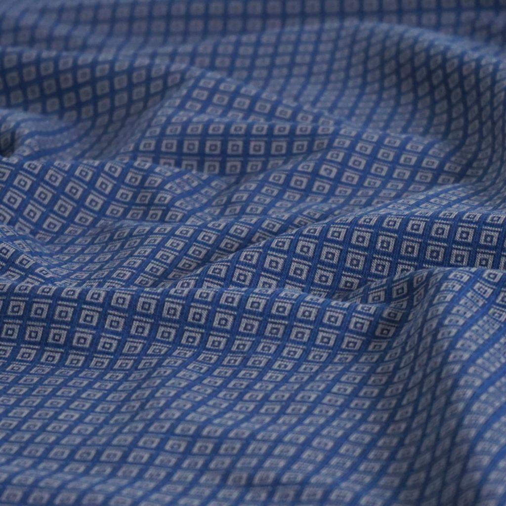 French Terry Krawattenmuster Kästchen grau auf dunkelblau